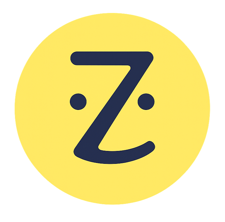 Yellow circle with a stylized dark blue “Z” and two dots, like a logo - Zocdoc