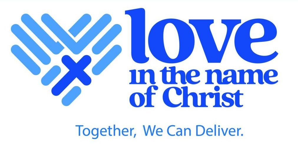 A logo for love in the name of christ together we can deliver