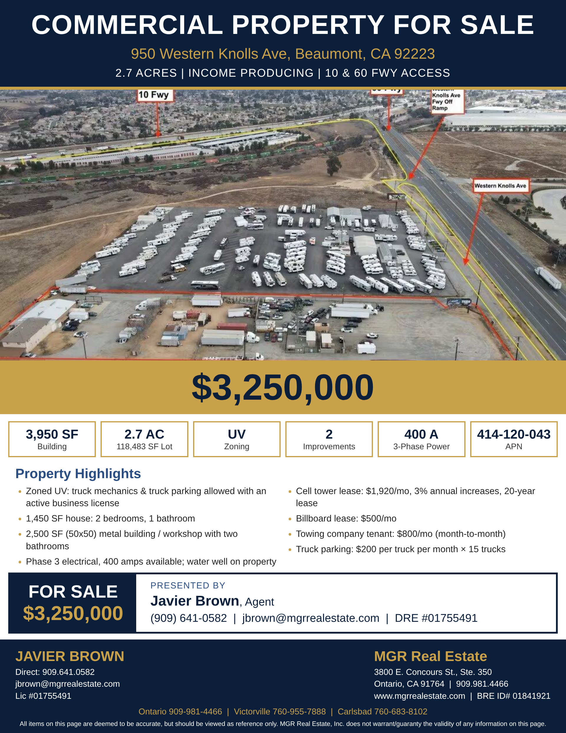 950 Western Knolls Ave, Beaumont CA industrial property for sale flyer