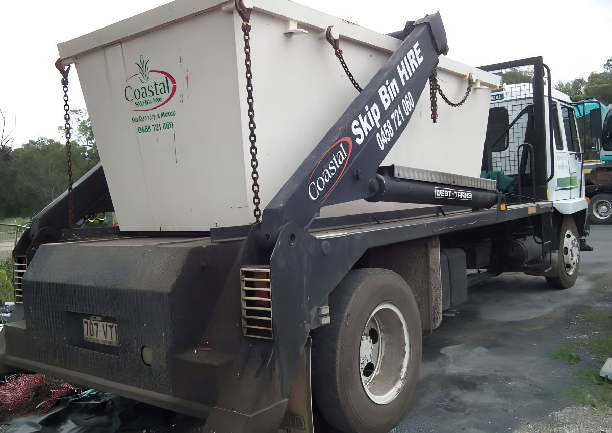 White Skip Bin on A Truck, with 