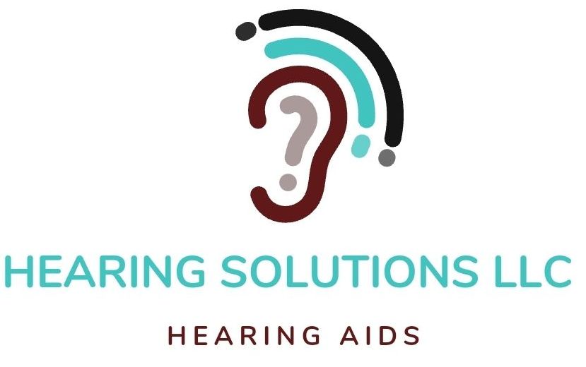 Logo for Hearing Solutions LLC: ear graphic with sound waves, company name, and