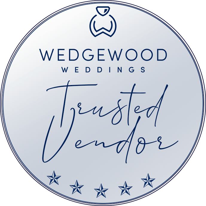 Wedgwood Weddings Trusted Vendor badge with stars.