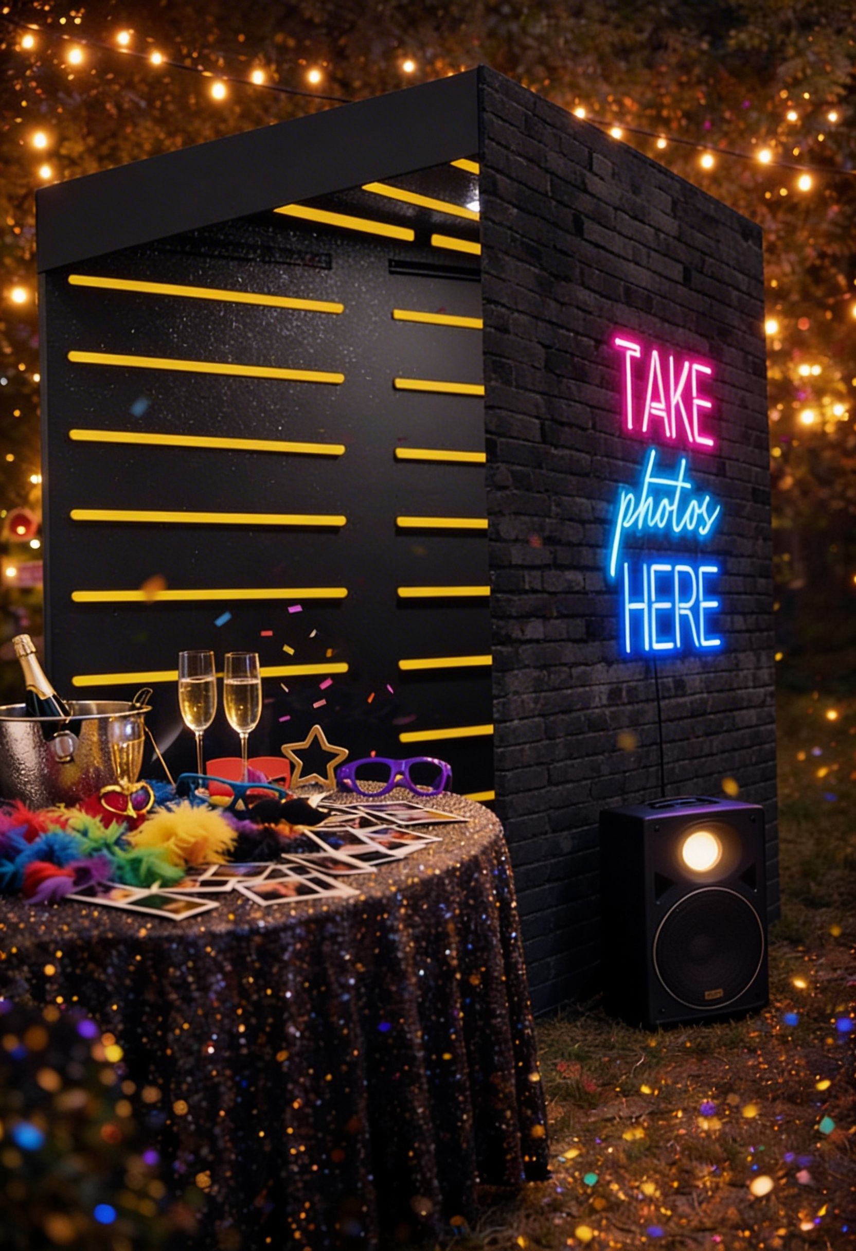 Black booth with neon sign 