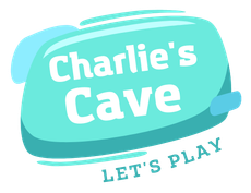 A logo for charlie 's cave let 's play.