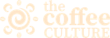 A logo for the coffee culture with a sun and coffee beans on a white background.