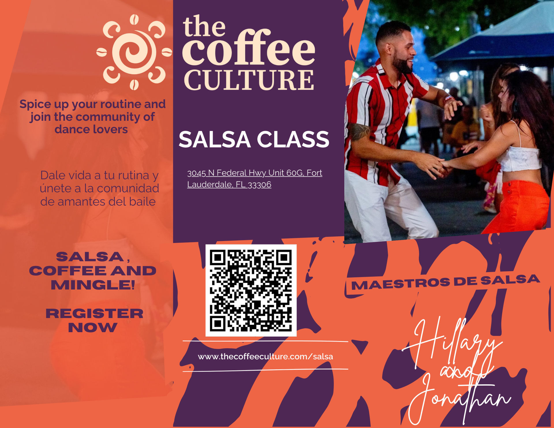 A poster for a salsa class at the coffee culture