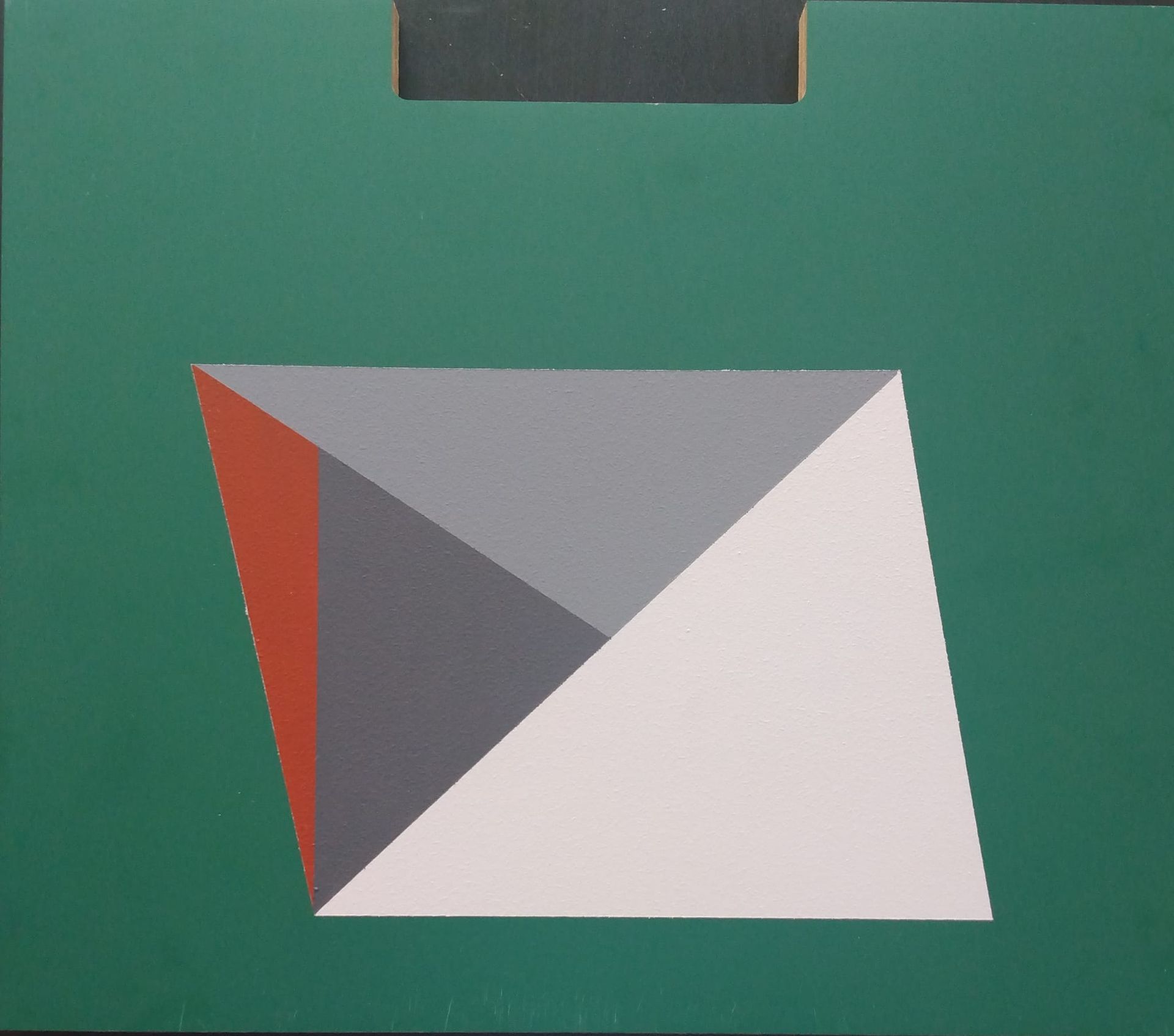 A painting of a triangle on a green background