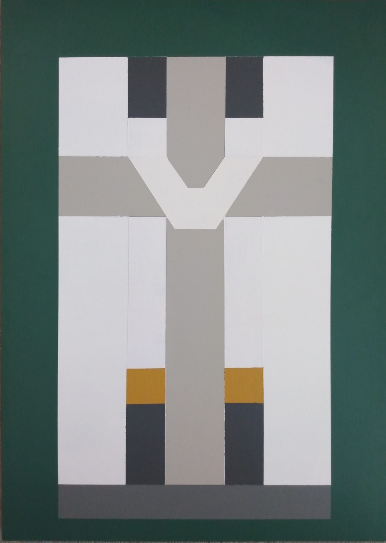 A painting of a cross on a green background