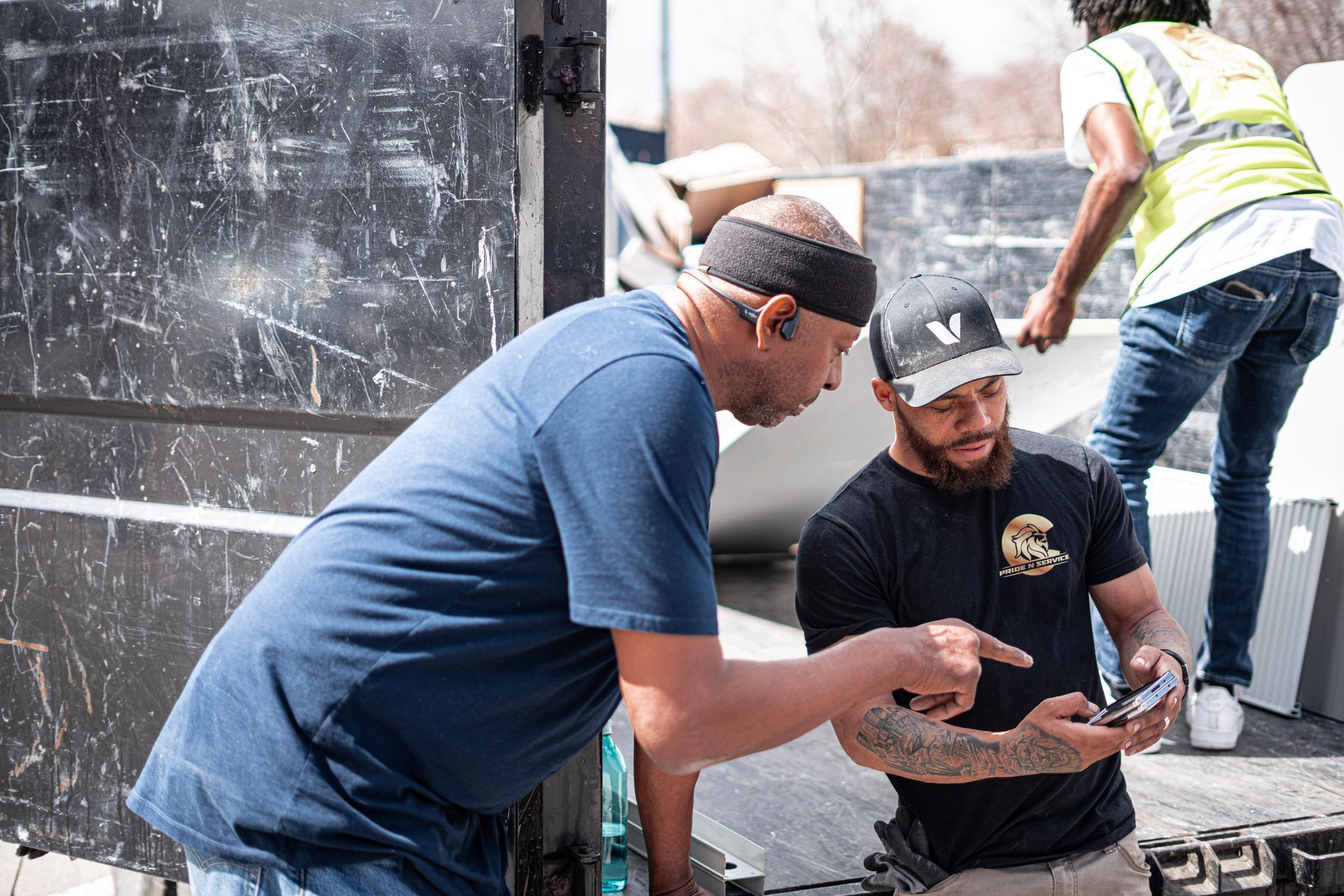 Junk removal team member interacting compassionately with a client
