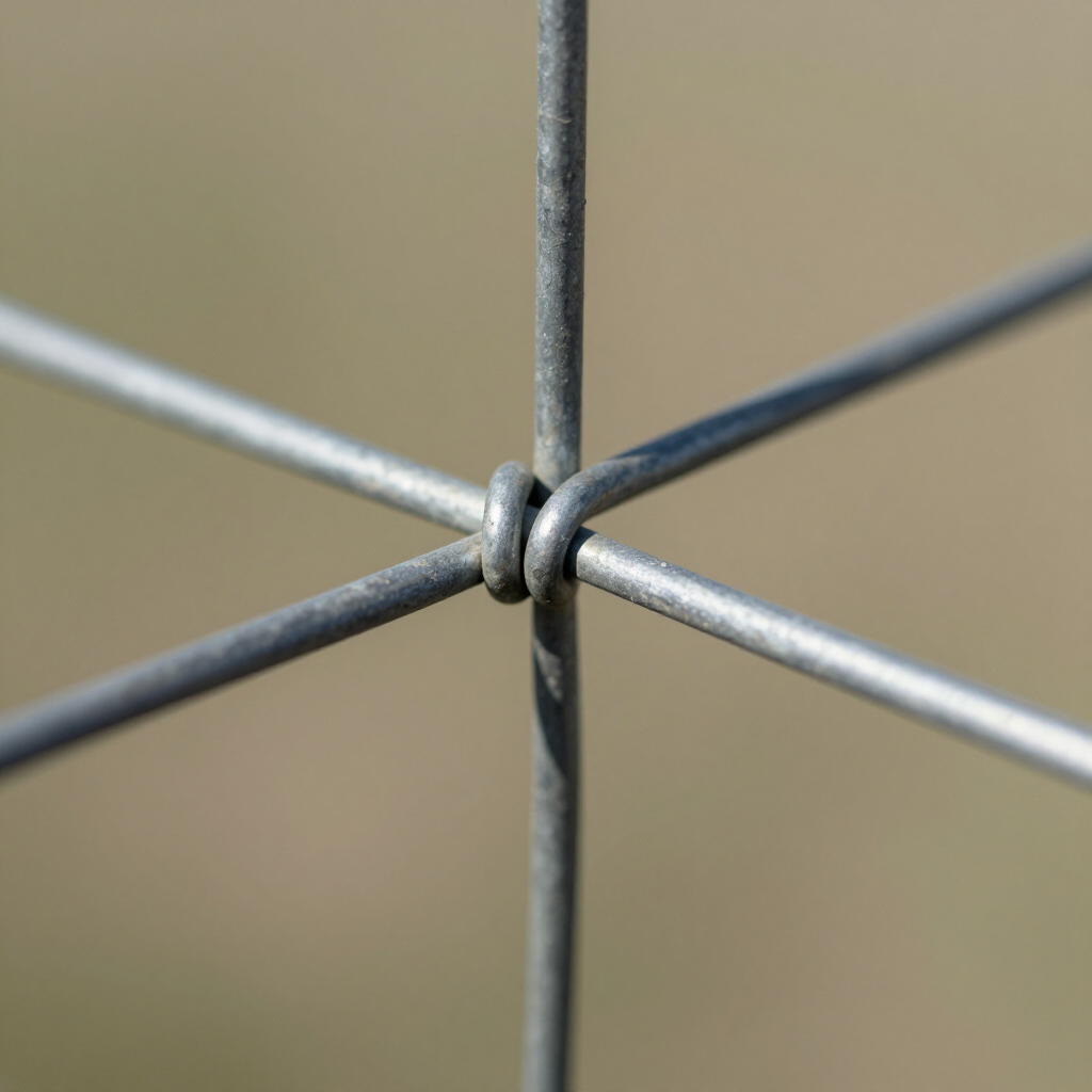 Detalle de malla ganadera con nudos y alambre galvanizado