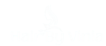 Hair by Vinia Faint white logo of a stylized flame or swirl on a white background
