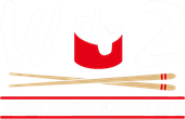 Red-and-white abstract logo above two crossed tan sticks and two red lines on a white background