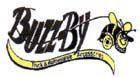 A black and yellow logo with a bee on it.