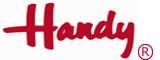 The word handy is written in red on a white background.