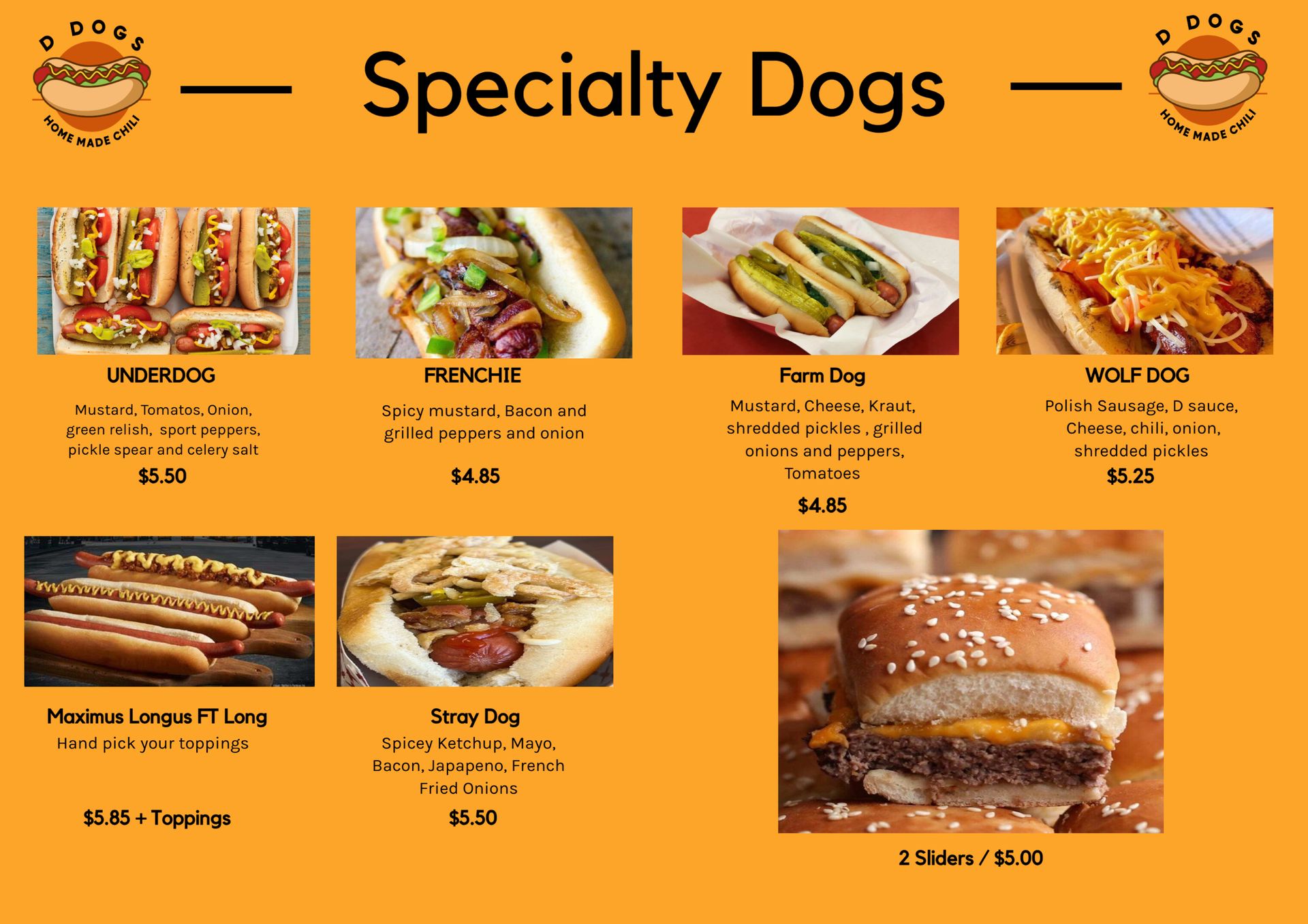 Hot Dogs & Sliders Menu | Holland, MI | D Dogs