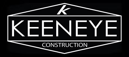 Keen Eye Construction logo in white text on a black background with a stylized roof outline