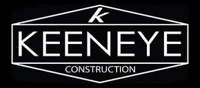 Keen Eye Construction logo in white text on a black background with a stylized roof outline