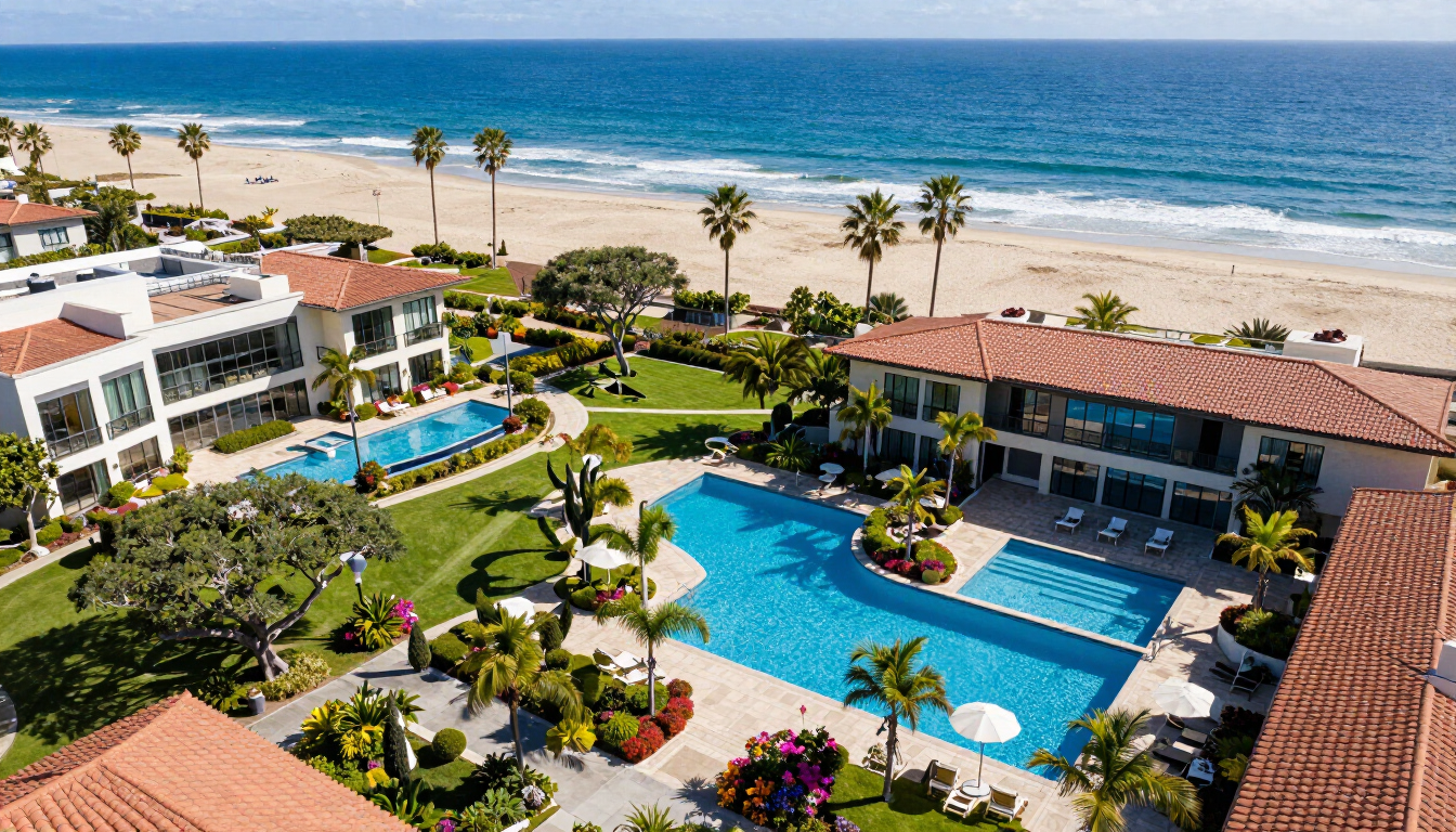 Luxury coastal resort in San Diego with ocean view and palm trees