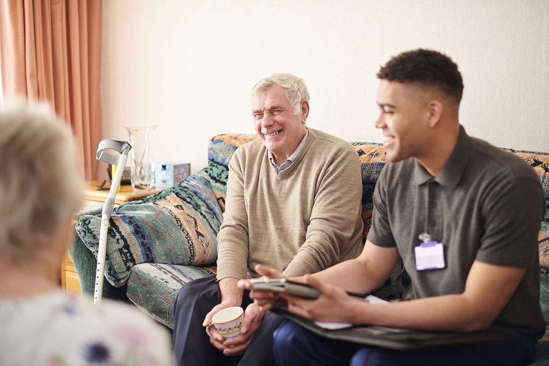senior man with care worker at home Senior man with care worker at home