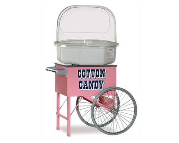 Pink cotton candy cart with large wheel and clear dome cover