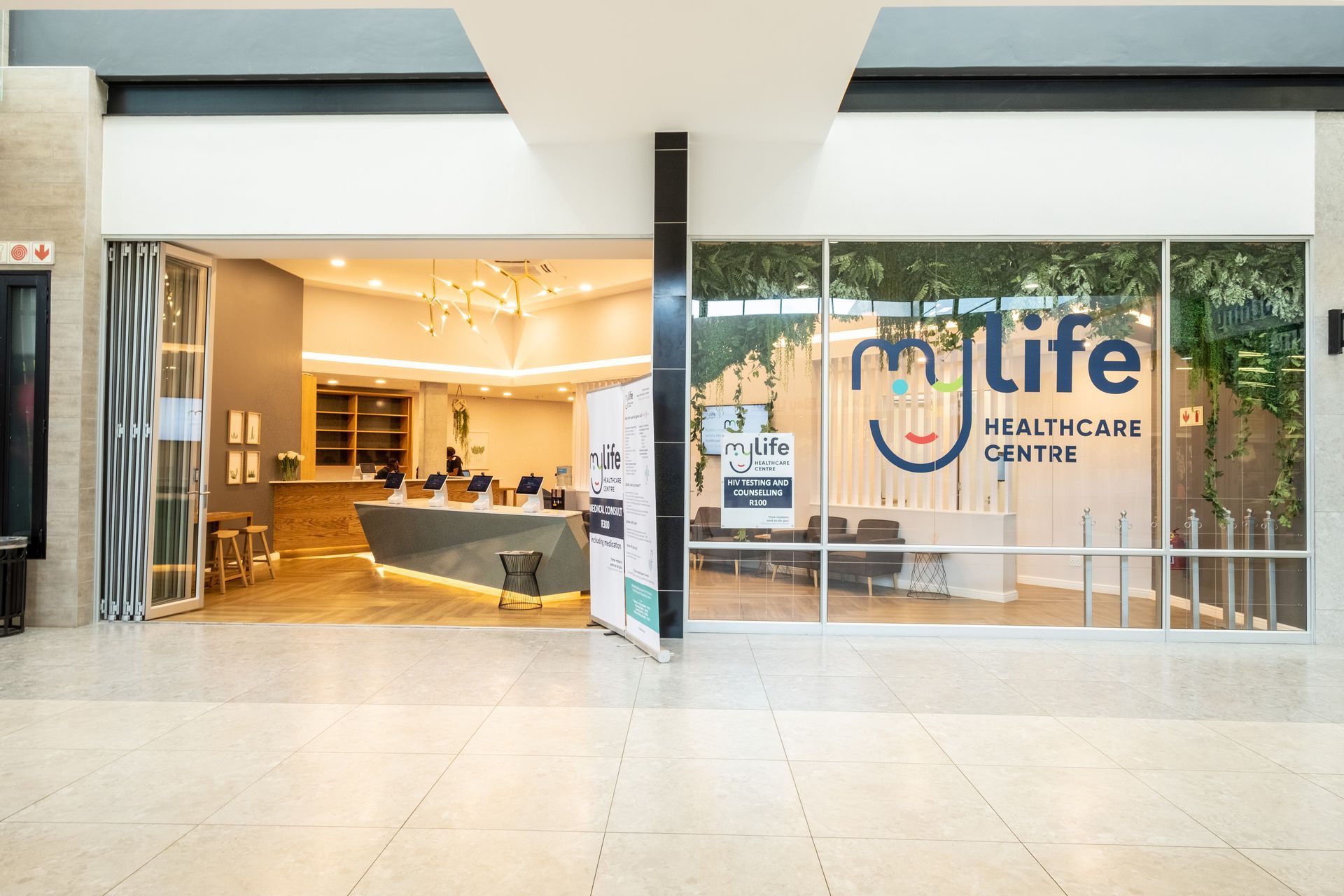 The front of a healthcare center in a shopping mall.