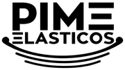 Logotipo en blanco y negro con la inscripción “PIME ELASTICOS” y líneas curvas debajo.