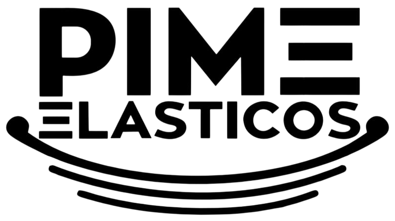 Logotipo en blanco y negro con la inscripción “PIME ELASTICOS” y líneas curvas debajo.