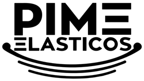 Logotipo en blanco y negro con la inscripción “PIME ELASTICOS” y líneas curvas debajo.