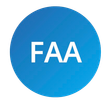 FAA abbreviation in white on a blue circular background.