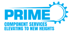 Logo of Prime Component Services, featuring a blue gear graphic and the company name.