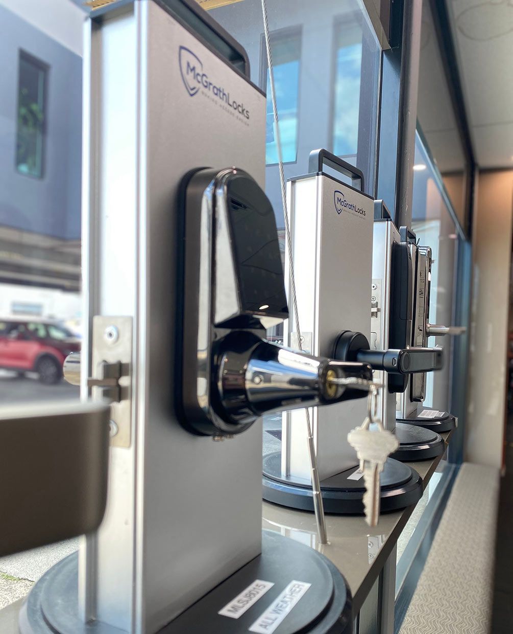 A Row of Door Locks and Keys on Display in a Store — SPL Security Solutions In Pacific Pines, QLD