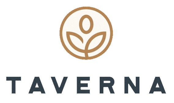The logo for taverna is a circle with a flower in it.