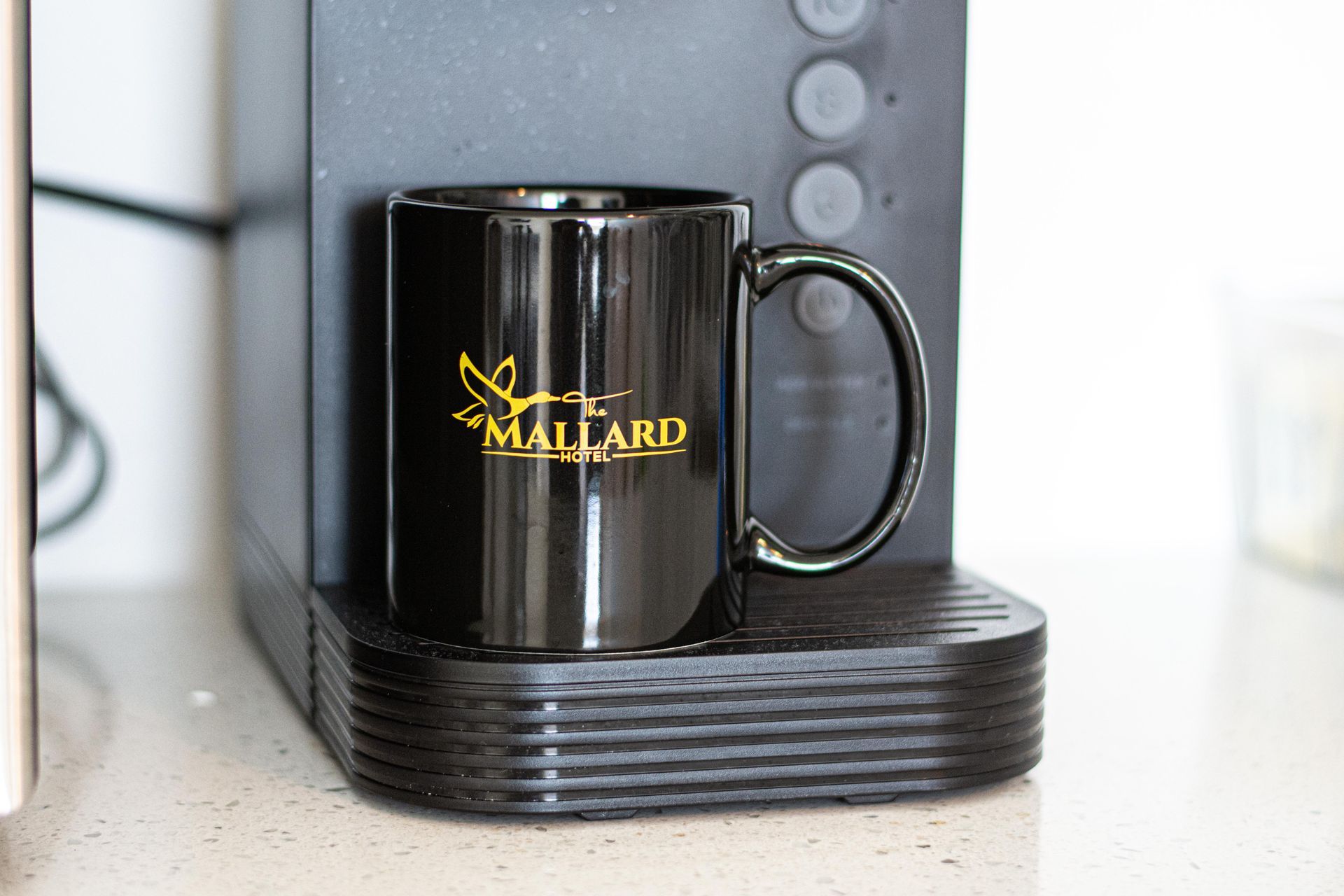 Black coffee mug with gold 