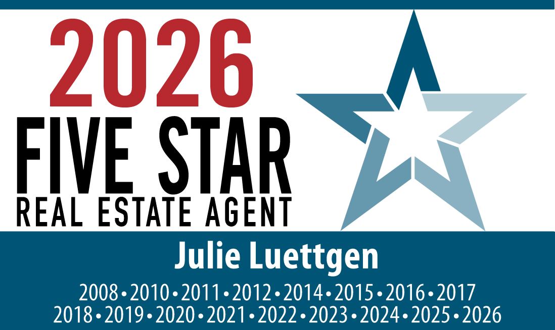 2026 Five Star Real Estate Agent award graphic with blue star and the name Julie Nuetten