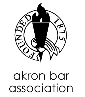Akron Bar Association logo: Torch within a circular frame, 