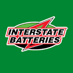 Logo of Interstate Batteries with red and white text on a green background.
