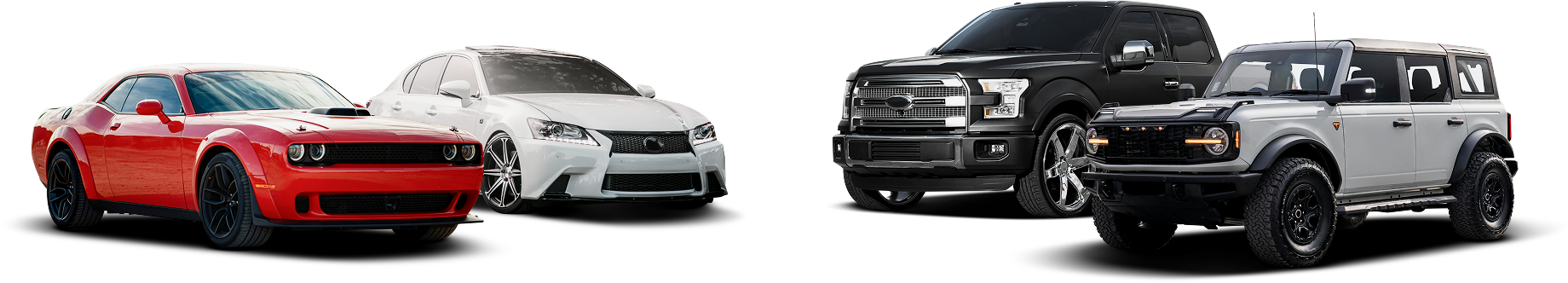 Three cars are parked next to each other on a white background. | Mark's Auto Repair
