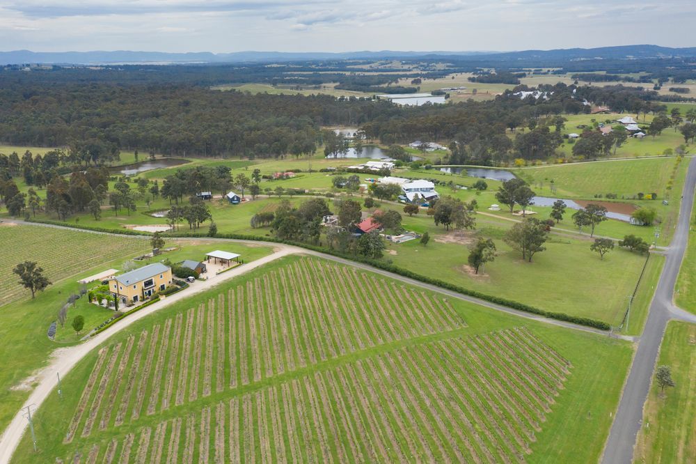 An Aerial View Of A Vineyard With A House In The Middle Of It — More Clean Air In Hunter Valley, NSW