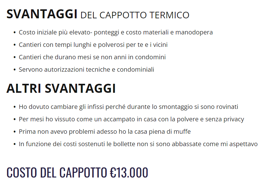 svantaggi del cappotto termico