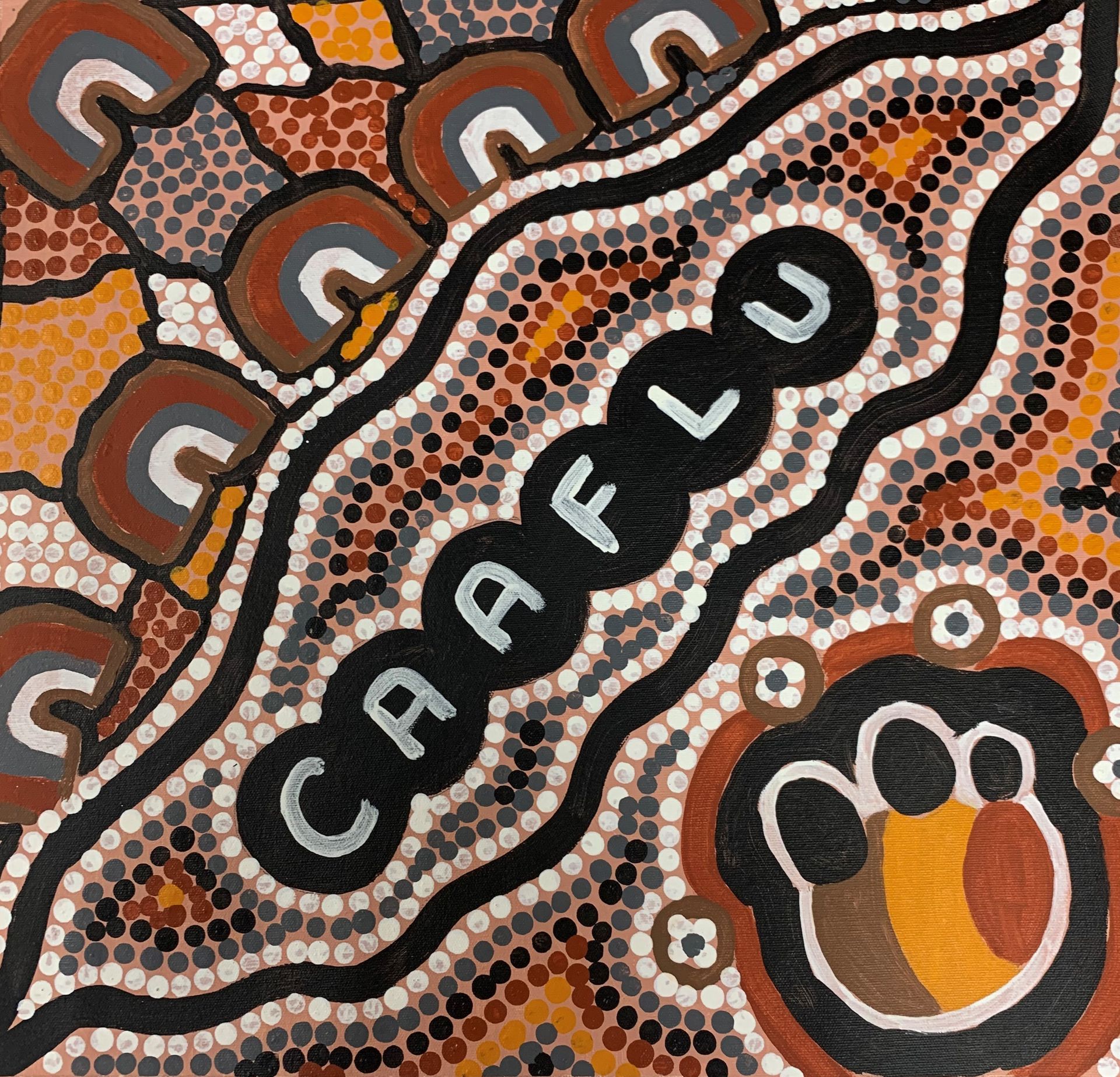 A painting with the word caaflu on it