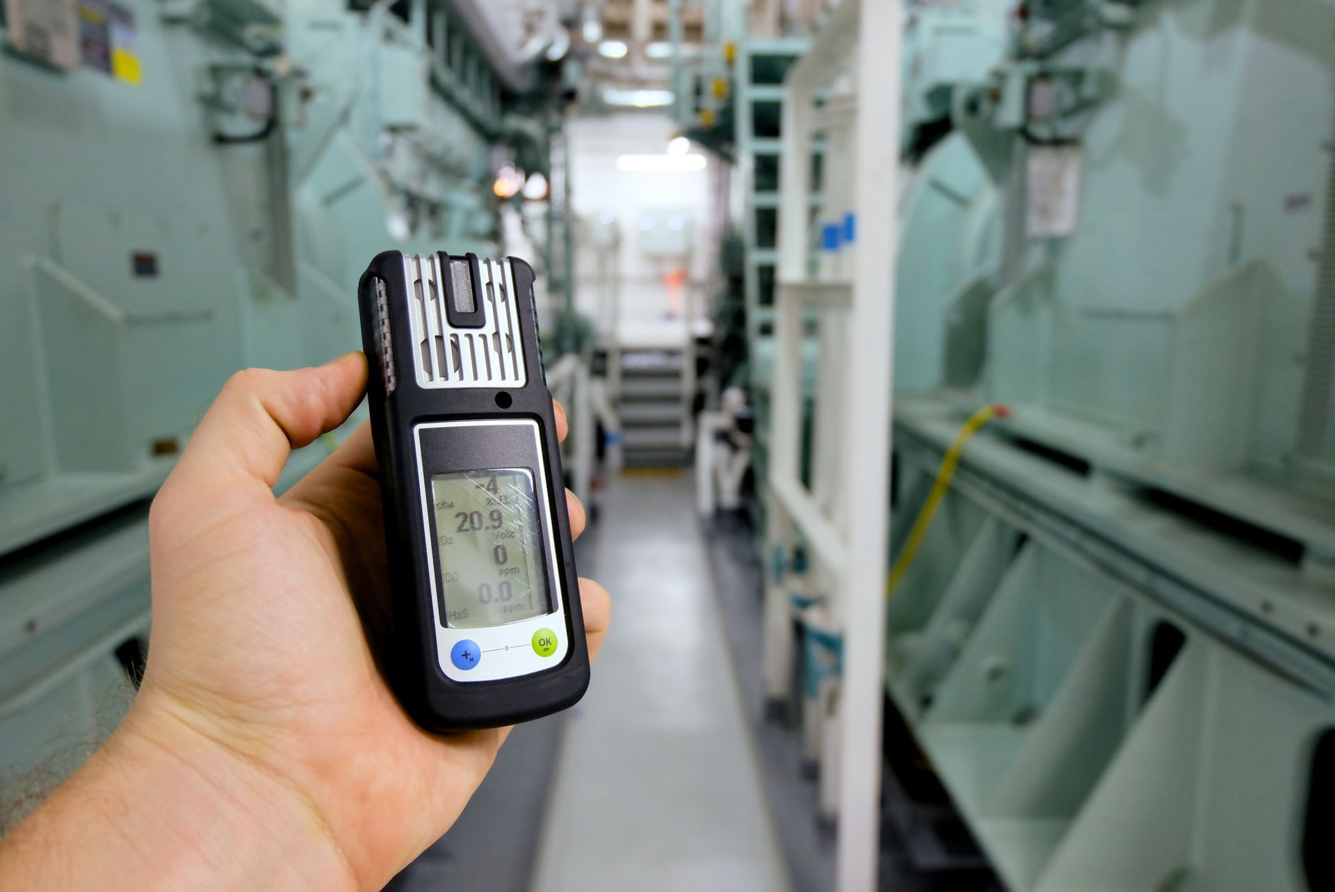 A portable gas detector.