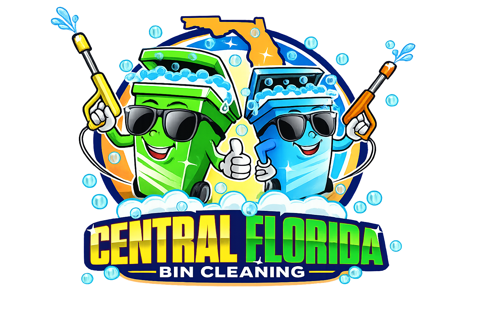 A logo for shine brite bins trash bin cleaning service