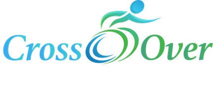 a blue and green logo for a company called cross over .