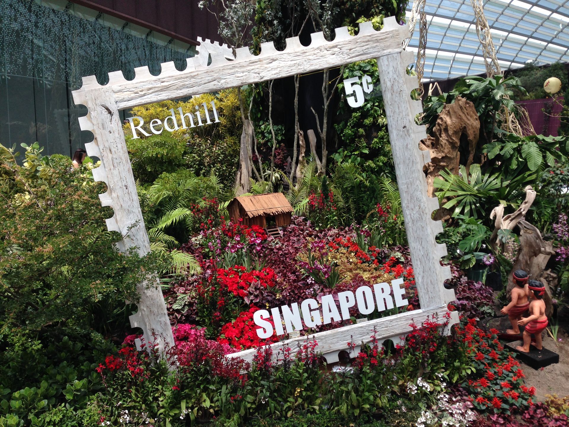 Garden display framed as a postage stamp; 