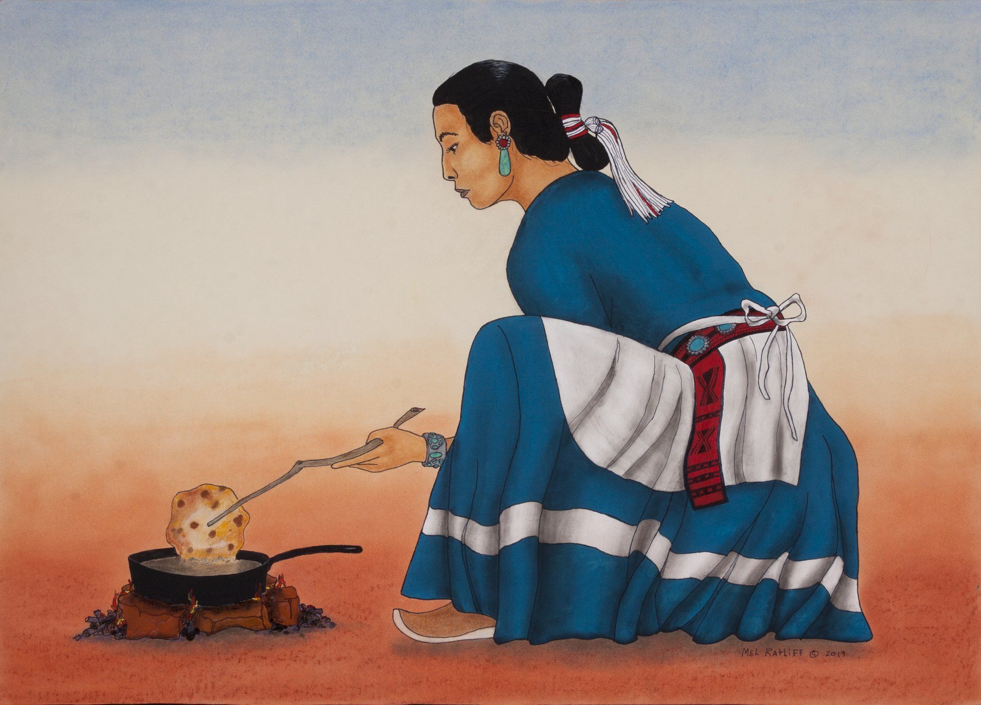 Cooking Navajo Fry Bread, a Southwestern original piece of art by Mel Ratliff in New Mexico
