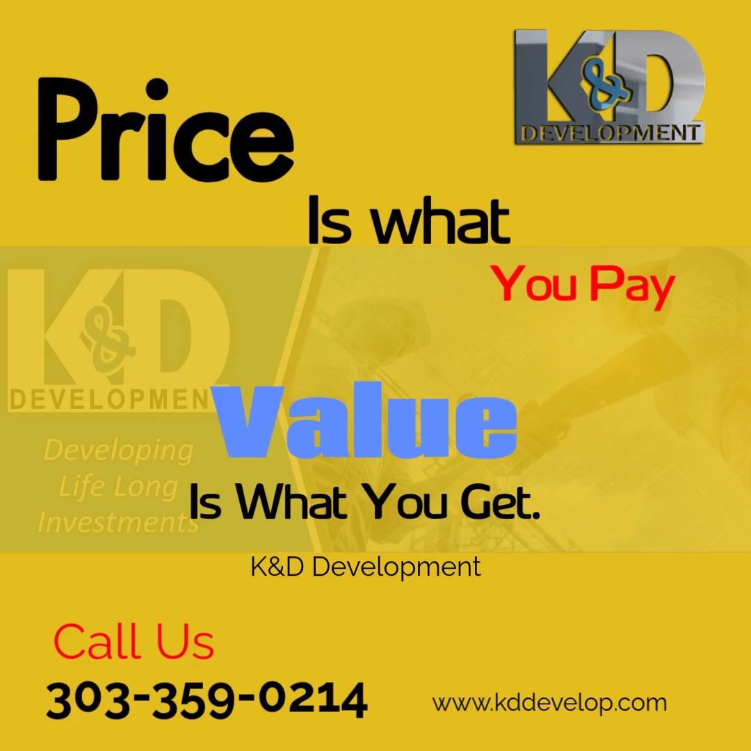 Yellow advertisement for K&D Development, stating 