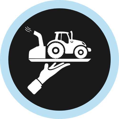 White hand holding a tractor icon