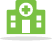 Green icon of a hospital building with a white cross on the roof.