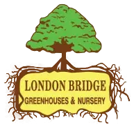 London Bridge Greenhouses & Nursery logo with a green tree and brown root border