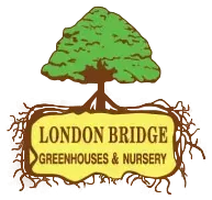 London Bridge Greenhouses & Nursery logo with a green tree and brown root border